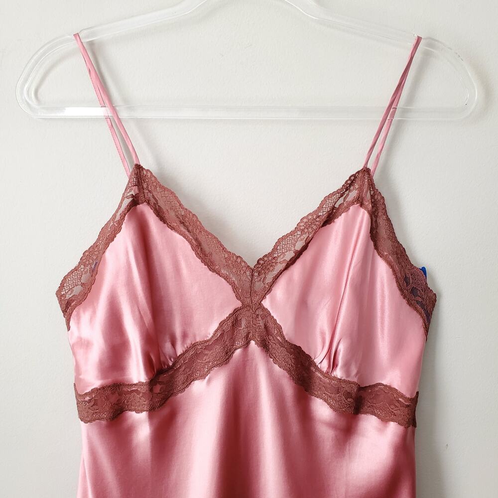 Pink Brown Silk Satin Lace Slip Dress M Retro Lingerie Coquette Romance Y2K 2016 - Picture 2 of 11